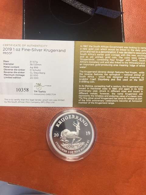 2019 1oz SILVER  PROOF Krugerrand