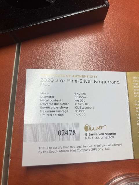 2020 Silver Krugerrand - 2oz ( Two )    - PROOF