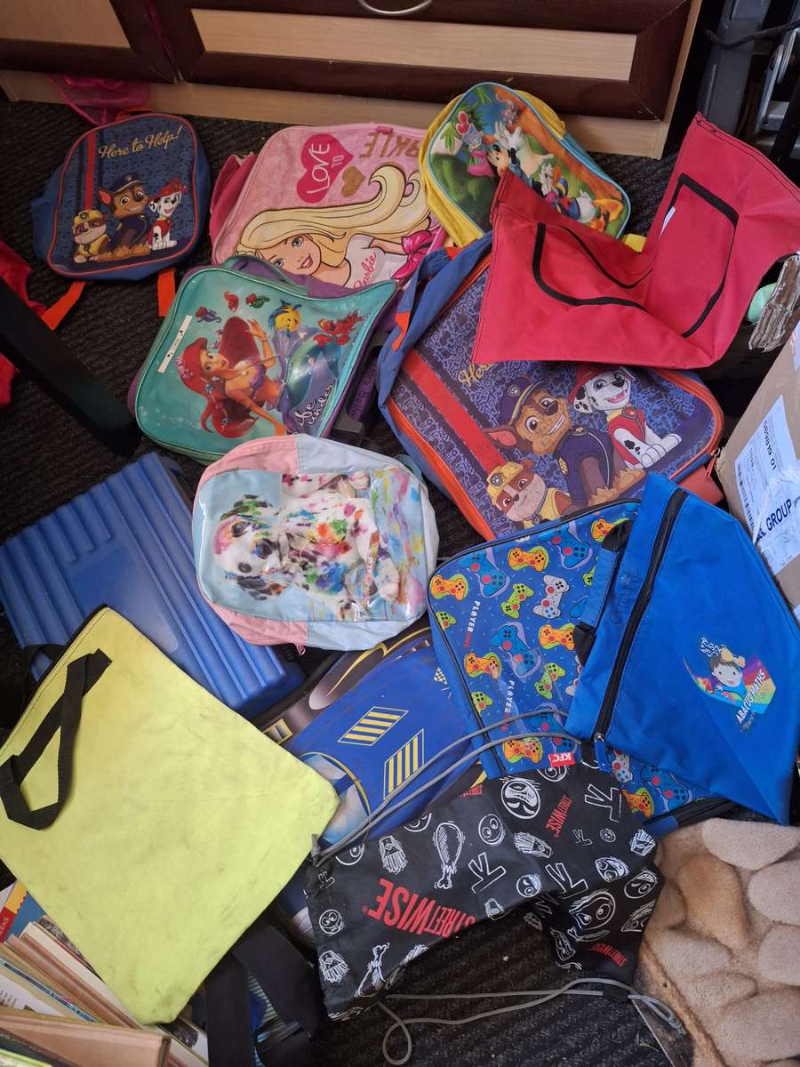 Lot of backpacks, bags, cases