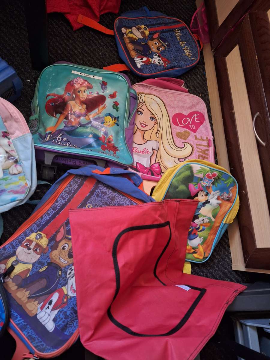 Lot of backpacks, bags, cases