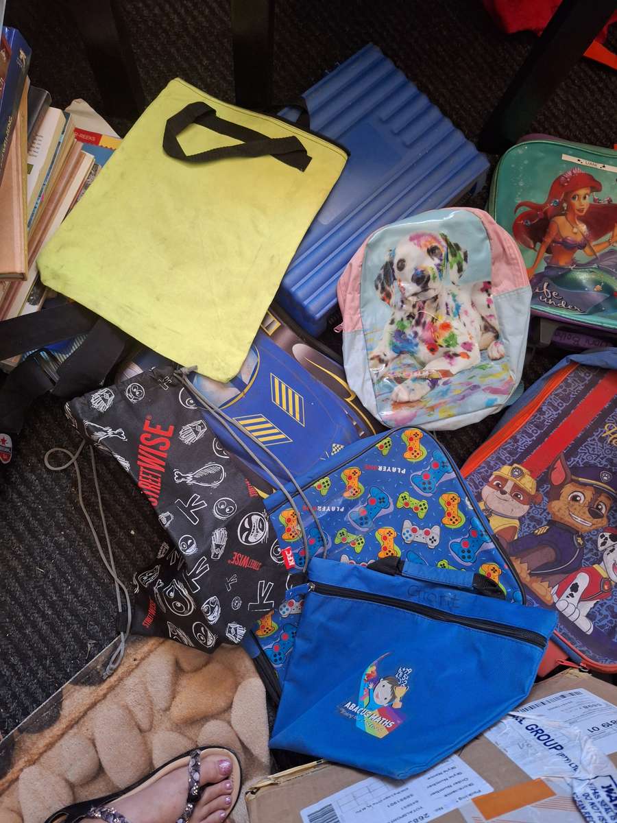 Lot of backpacks, bags, cases