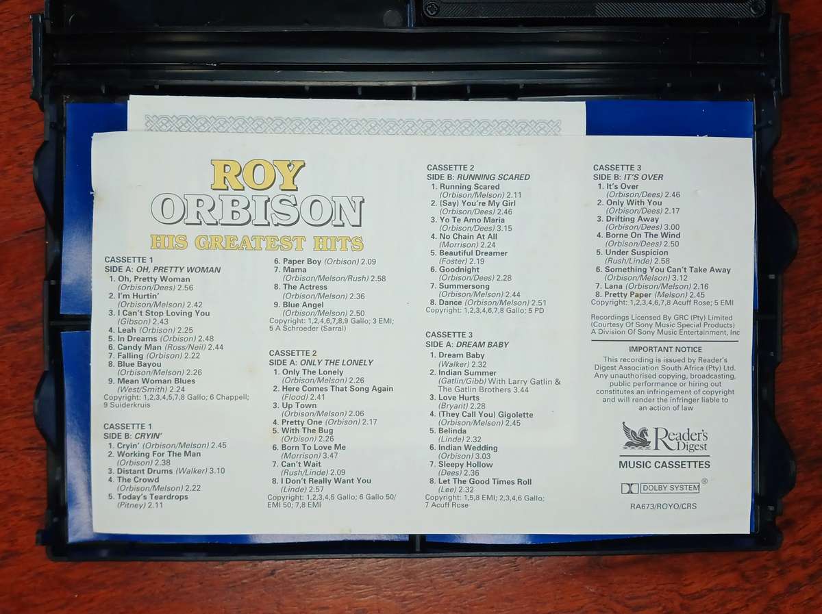 Roy Orbison Greatest hits 3pc Cassette Set