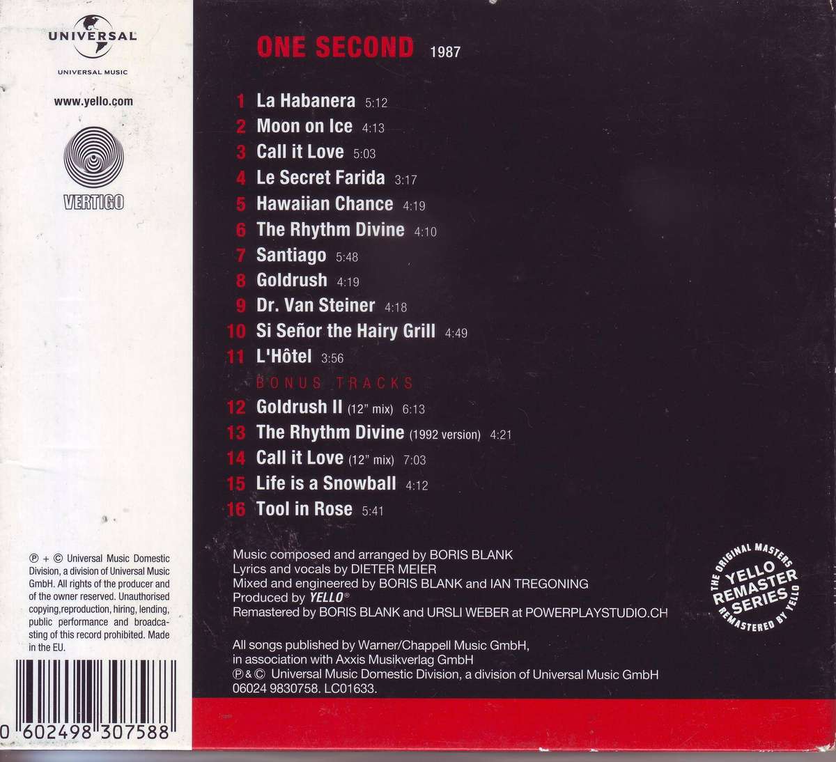 YELLO - One second (CD, digipak, hairline crack in tray) 06024 9830758 NM