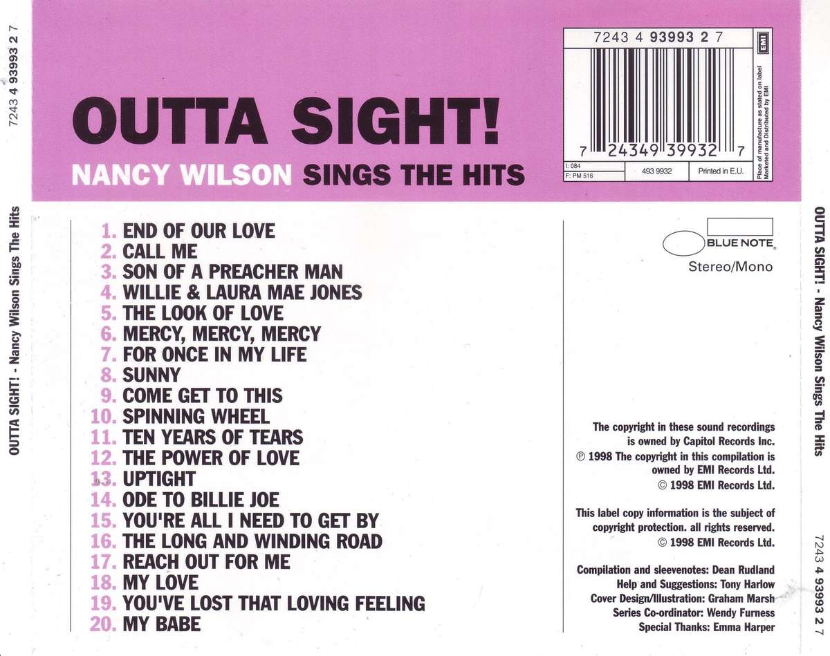 NANCY WILSON - Outta Sight! Nancy Wilson Sings The Hits (CD) 7243 4 93993 2 7 EX