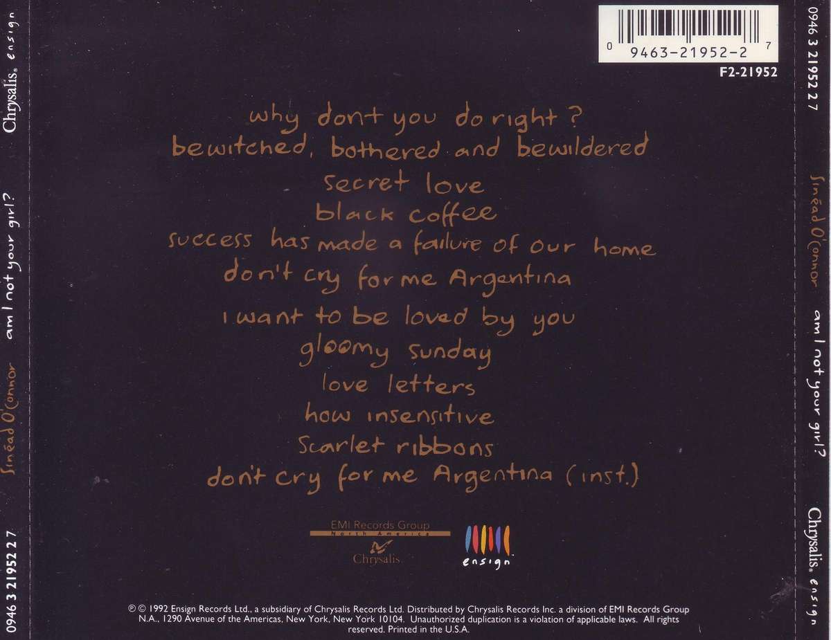 SINEAD O'CONNOR - Am I Not Your Girl? (CD) 0946 3 21952 2 7 EX