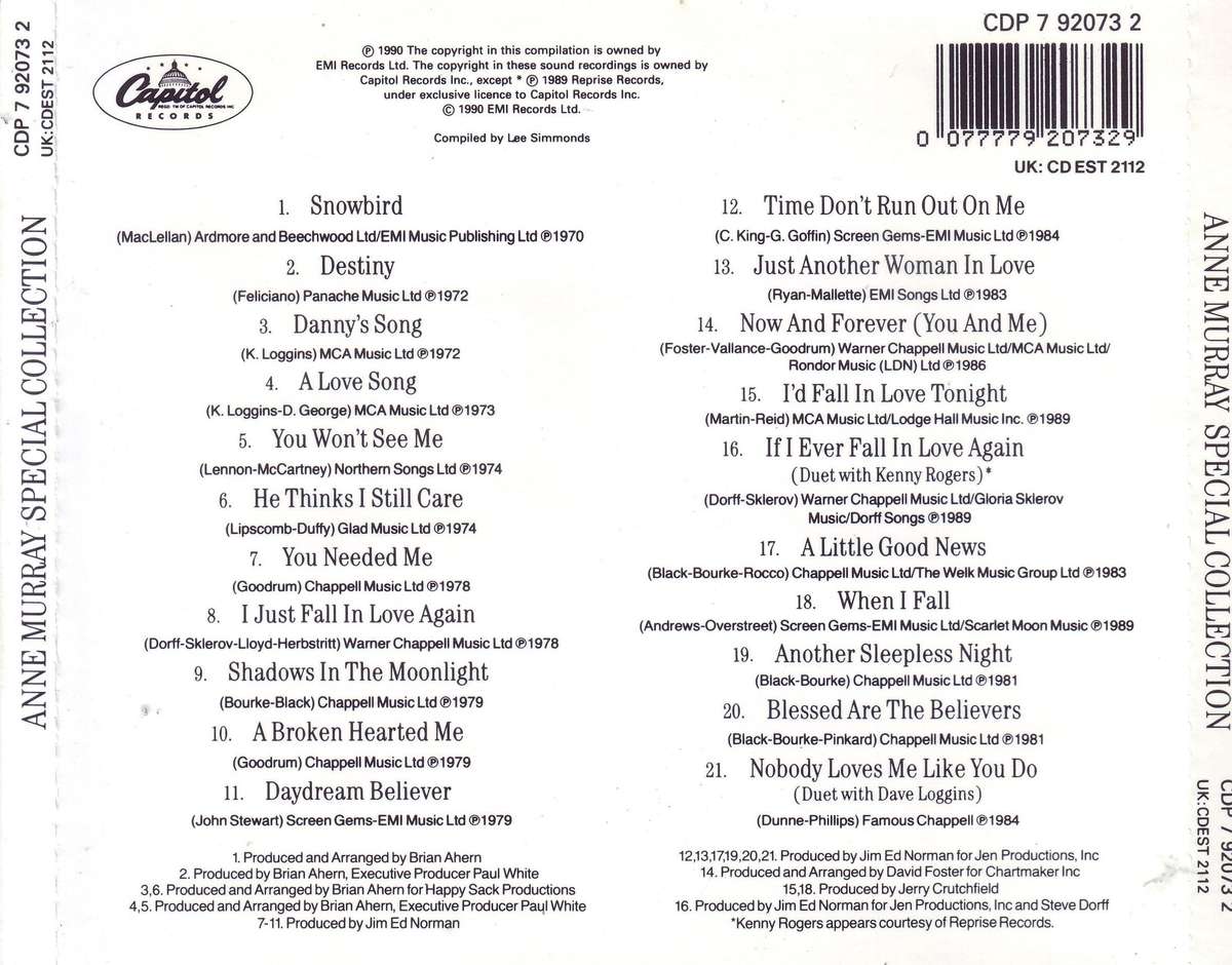 ANNE MURRAY - Special collection (CD) CDP 7 97073 2 EX