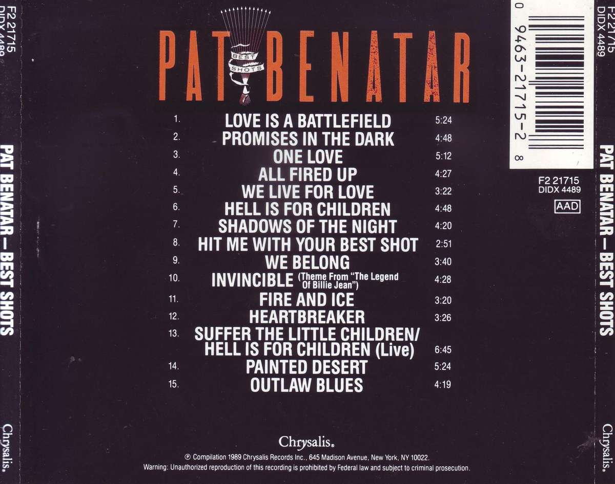 PAT BENATAR - Best shots (CD) F2 21715 / DIDX 4489 EX