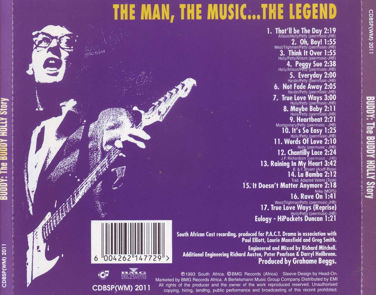 BUDDY: THE BUDDY HOLLY STORY - South African Cast Recording (CD) CDBSP(WM)2011 VG to VG+