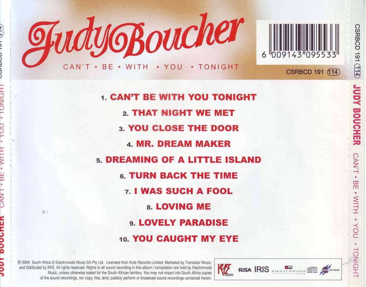 JUDY BOUCHER - Can't be with you tonight (CD) CSRBCD 191 NM