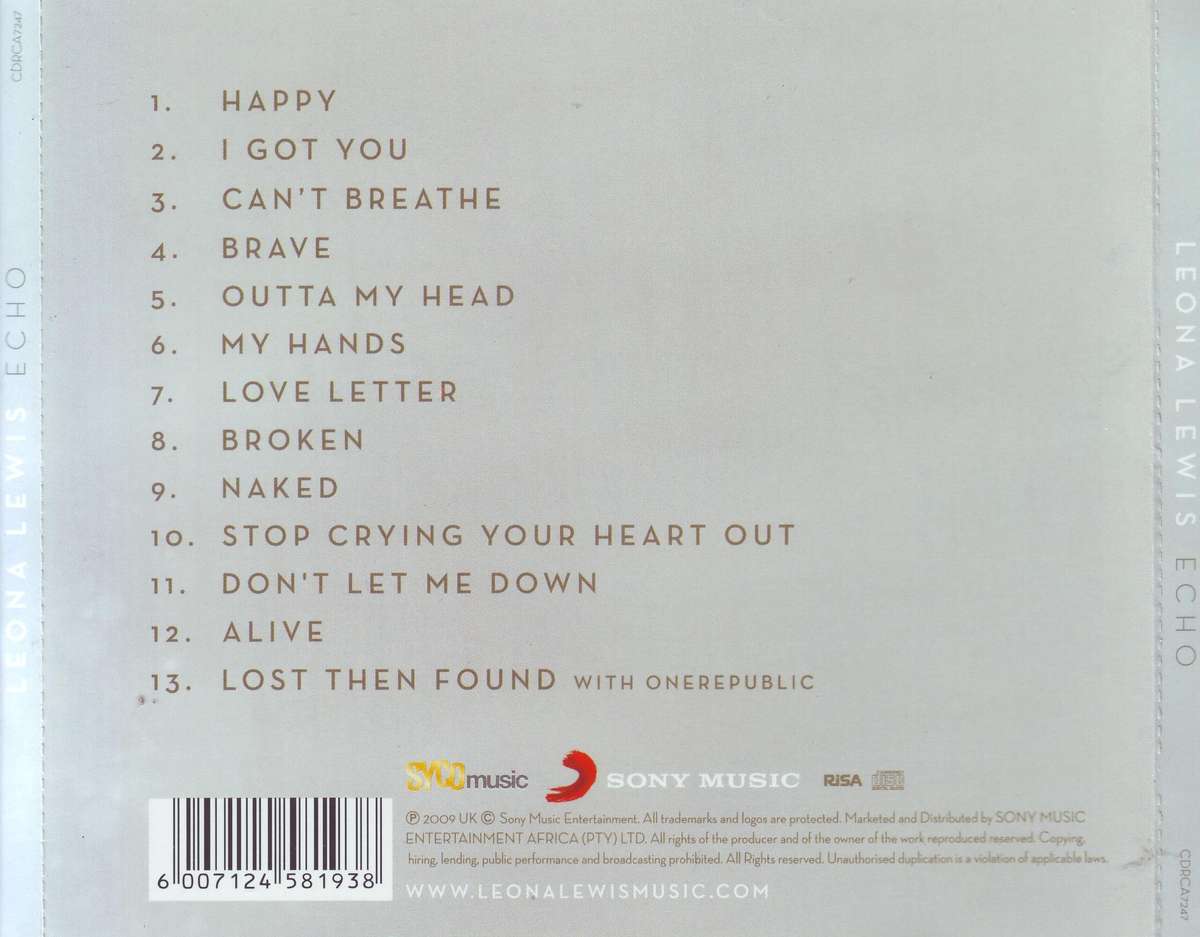 LEONA LEWIS - Echo (CD) CDRCA7247 VG+
