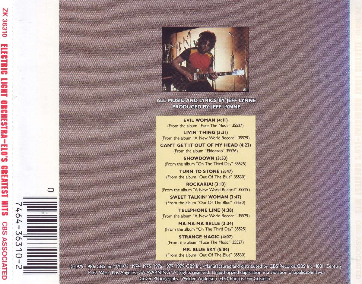 ELECTRIC LIGHT ORCHESTRA - ELO's Greatest Hits (CD) ZK 36310 NM-