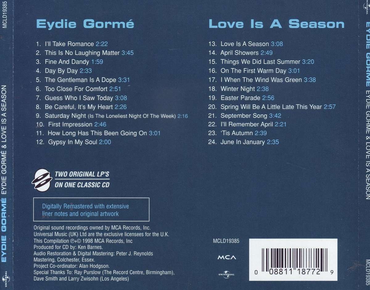 EYDIE GORME - Eydie Gorme & Love Is A Reason (CD) MCLD19385 NM