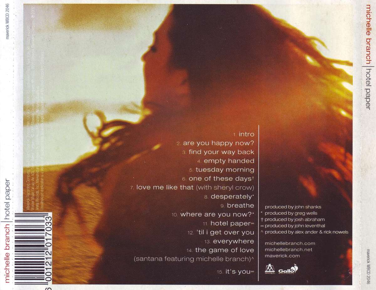 MICHELLE BRANCH - Hotel paper (CD) WBCD 2046 VG