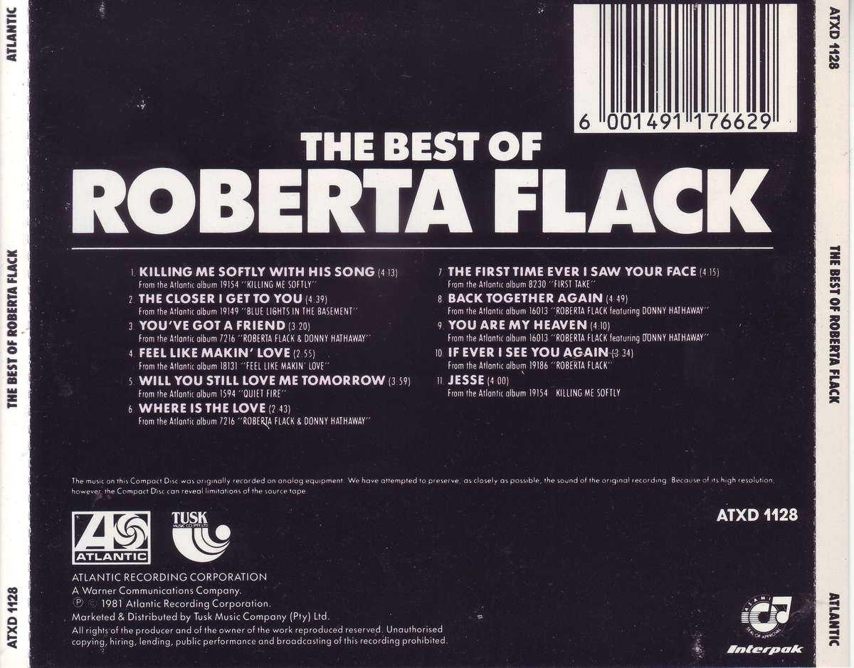 ROBERTA FLACK - The Best Of Roberta Flack (CD)  ATXD 1128  VG+