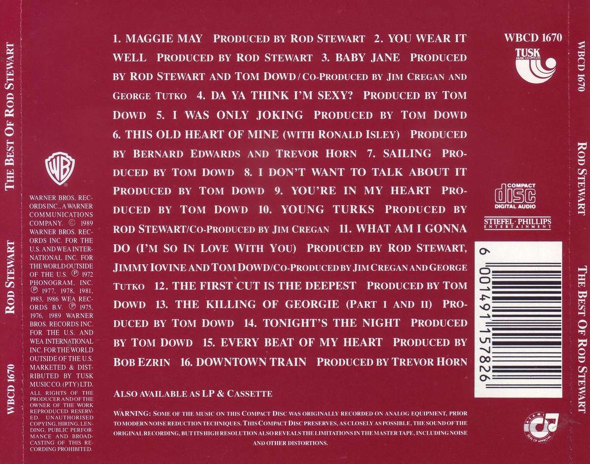 ROD STEWART - The Best Of Rod Stewart (CD) WBCD 1670 EX