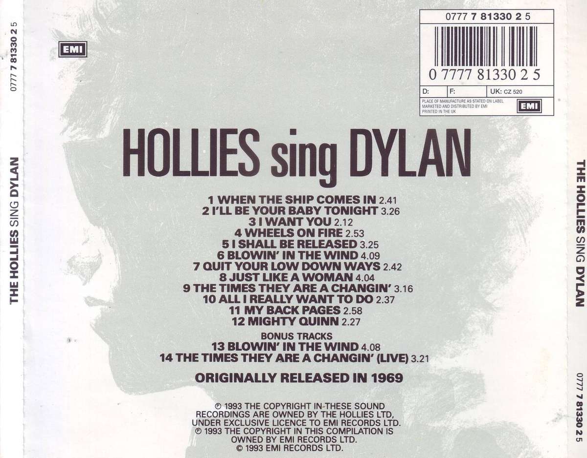 THE HOLLIES - Hollies Sing Dylan (CD) 0777 7 81330 2 5 NM
