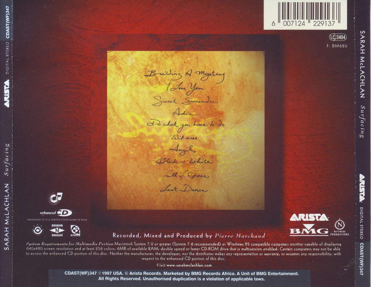 SARAH MCLACHLAN - Surfacing (CD) CDAST (WF) 347 VG