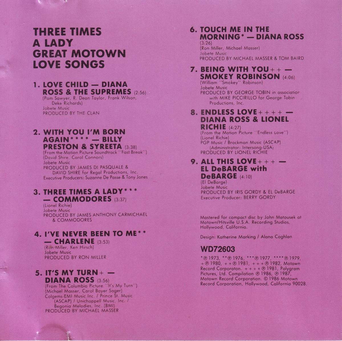 THREE TIMES A LADY GREAT MOTOWN LOVE SONGS - Compilation (CD) WD72603 VG+
