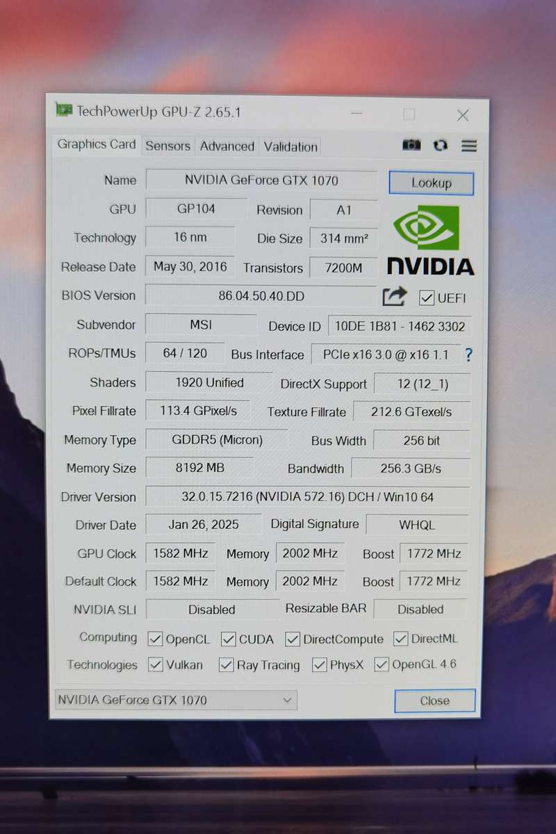 MSI - NVIDIA GTX 1070 8gb Graphics Card