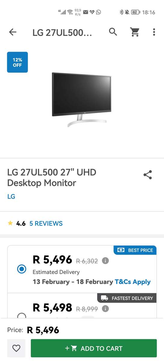 LG 4K 2160P 27" Monitor - 27UL500