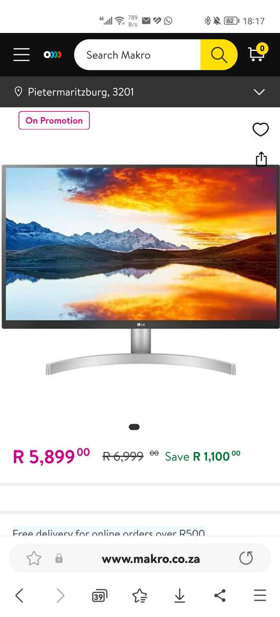 LG 4K 2160P 27" Monitor - 27UL500