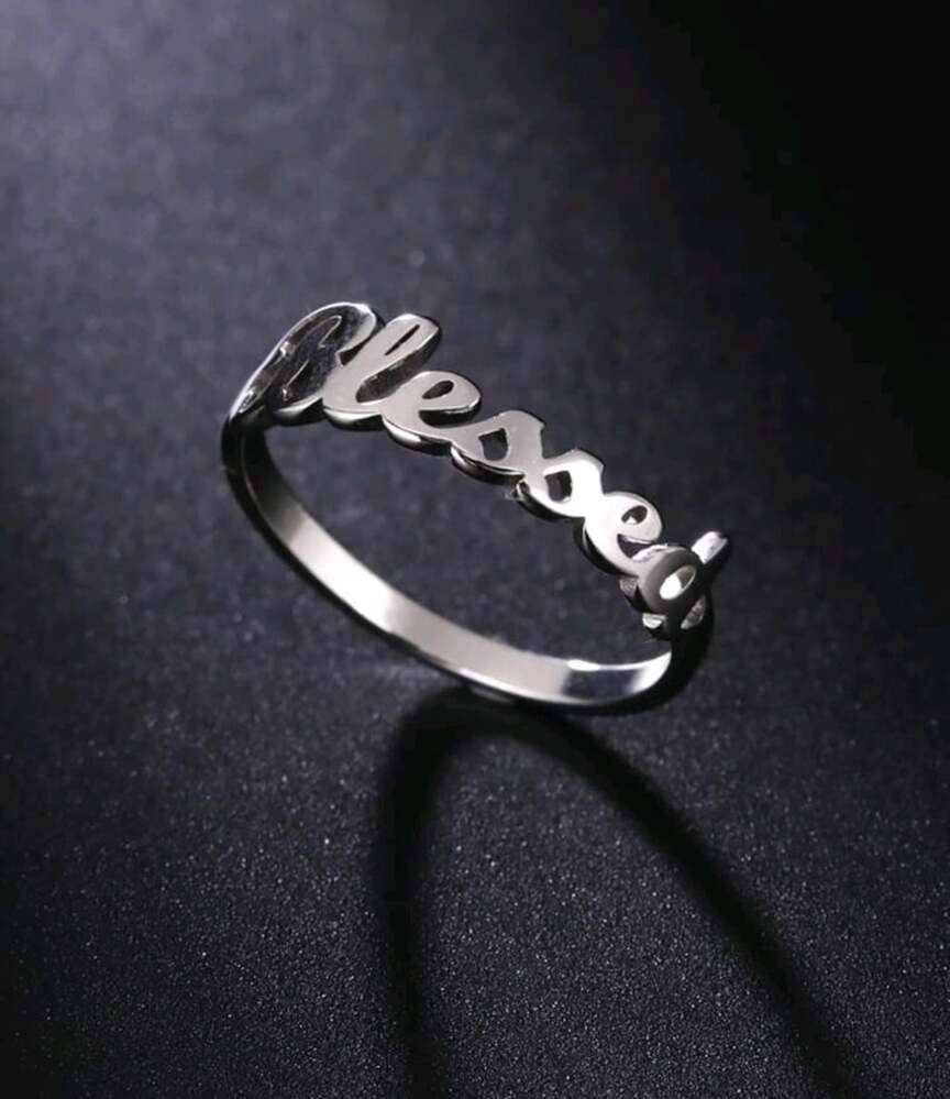 LETTER DESIGN RING FOR WOMEN - BLESSED - SIZE 10 - STAINLESS STEEL SIMPLE
