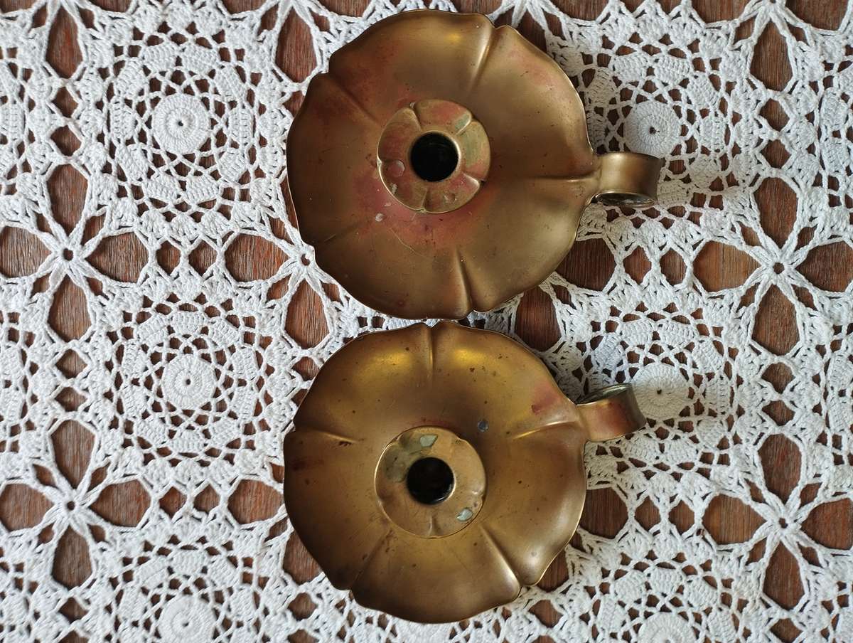 Pair of brass candle-holders