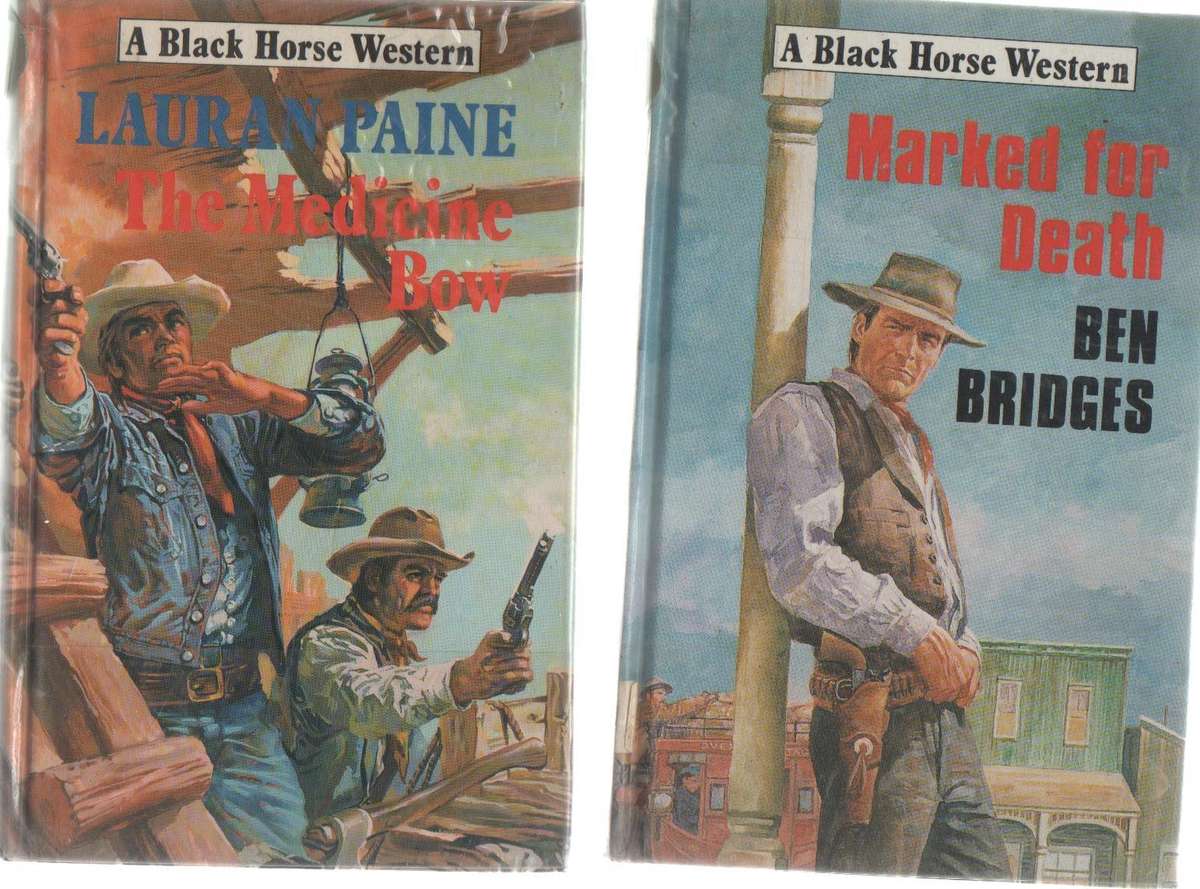 FOUR HARD COVER BLACK HORSE WESTERN BOOKS WITH VARIOUS TITLES - WESTERNS