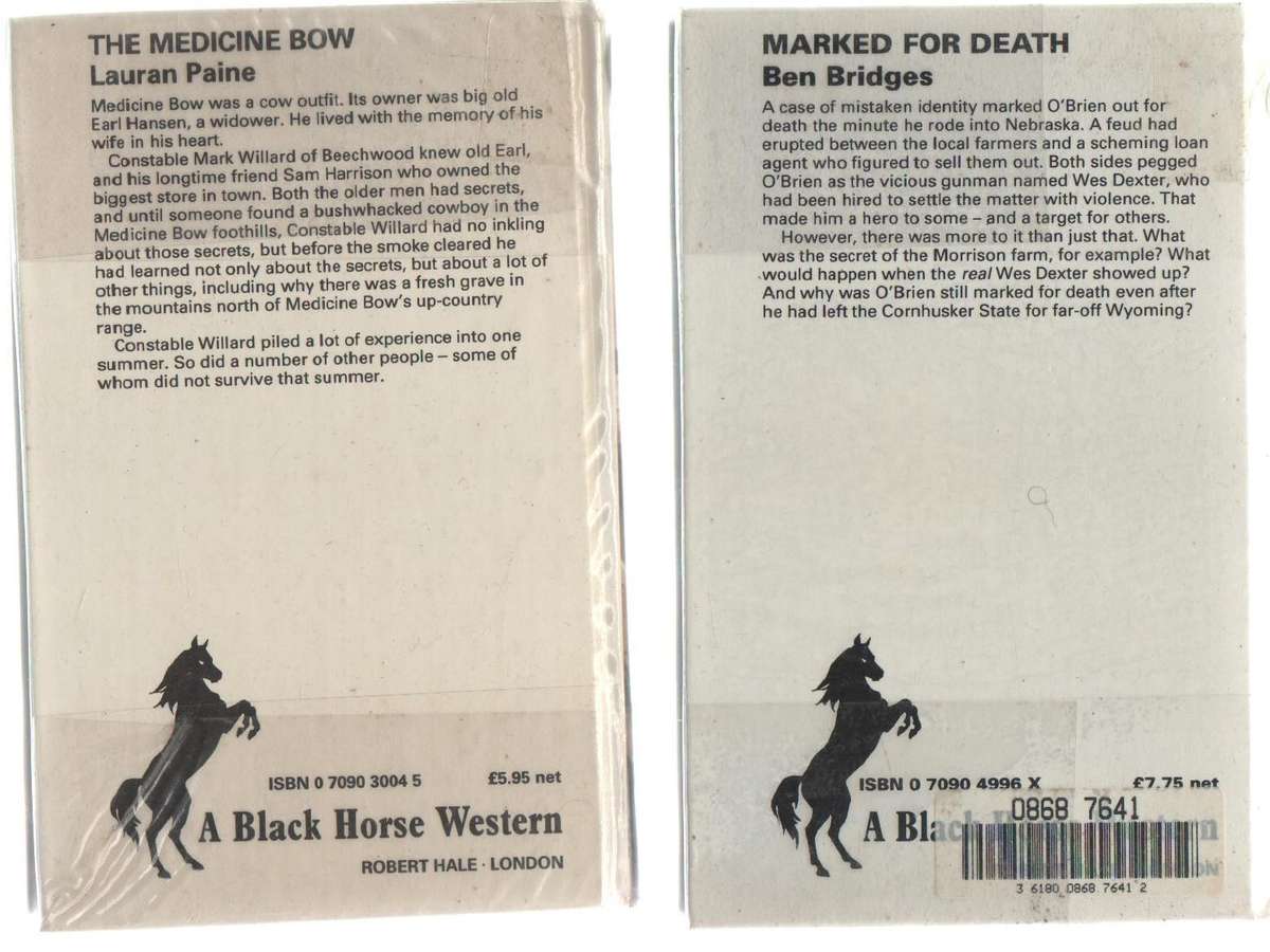 FOUR HARD COVER BLACK HORSE WESTERN BOOKS WITH VARIOUS TITLES - WESTERNS