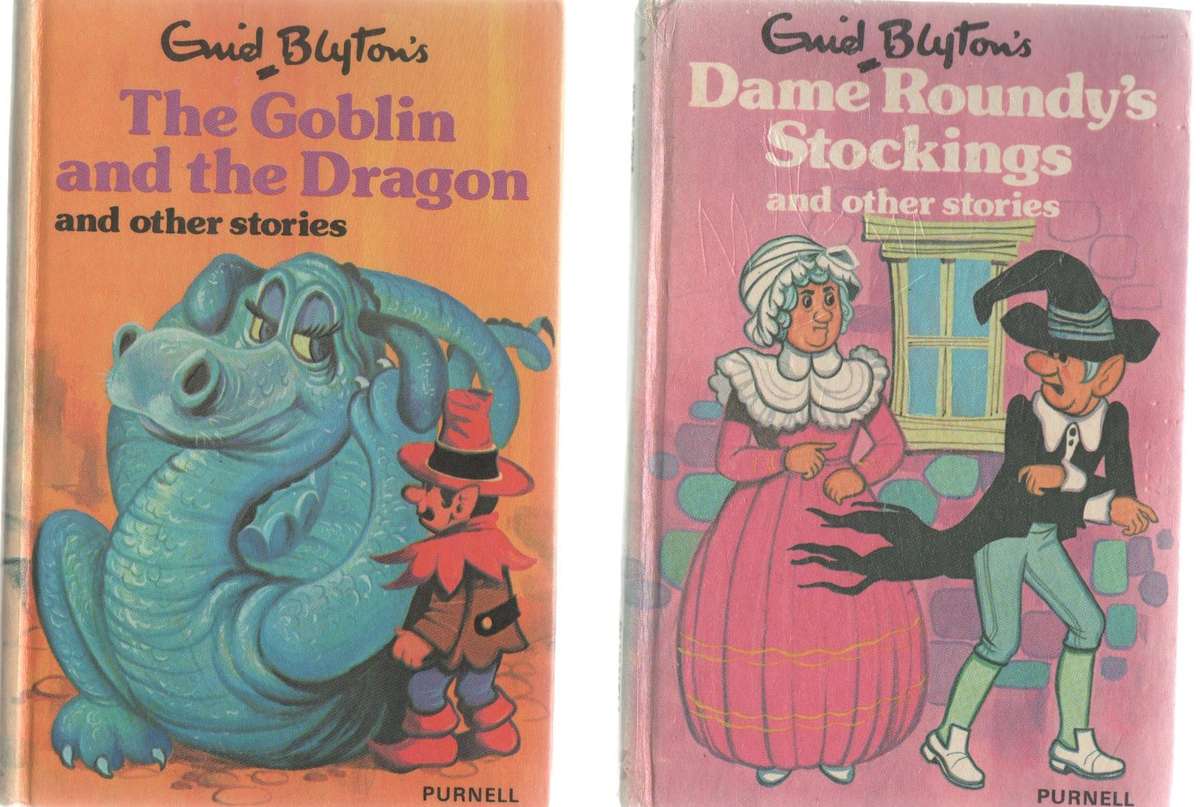 TWO ENID BLYTON BOOKS: THE GOBLIN AND THE DRAGON & DAME ROUNDY'S STOCKINGS