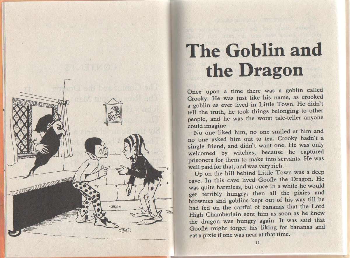 TWO ENID BLYTON BOOKS: THE GOBLIN AND THE DRAGON & DAME ROUNDY'S STOCKINGS