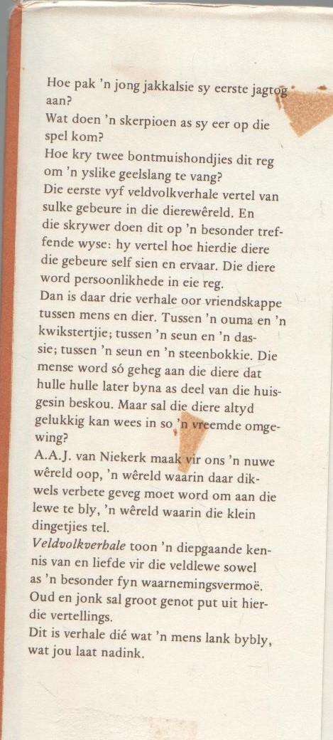 VELDVOLK VERHALE - A A J VAN NIEKERK (1 STE DRUK 1976)