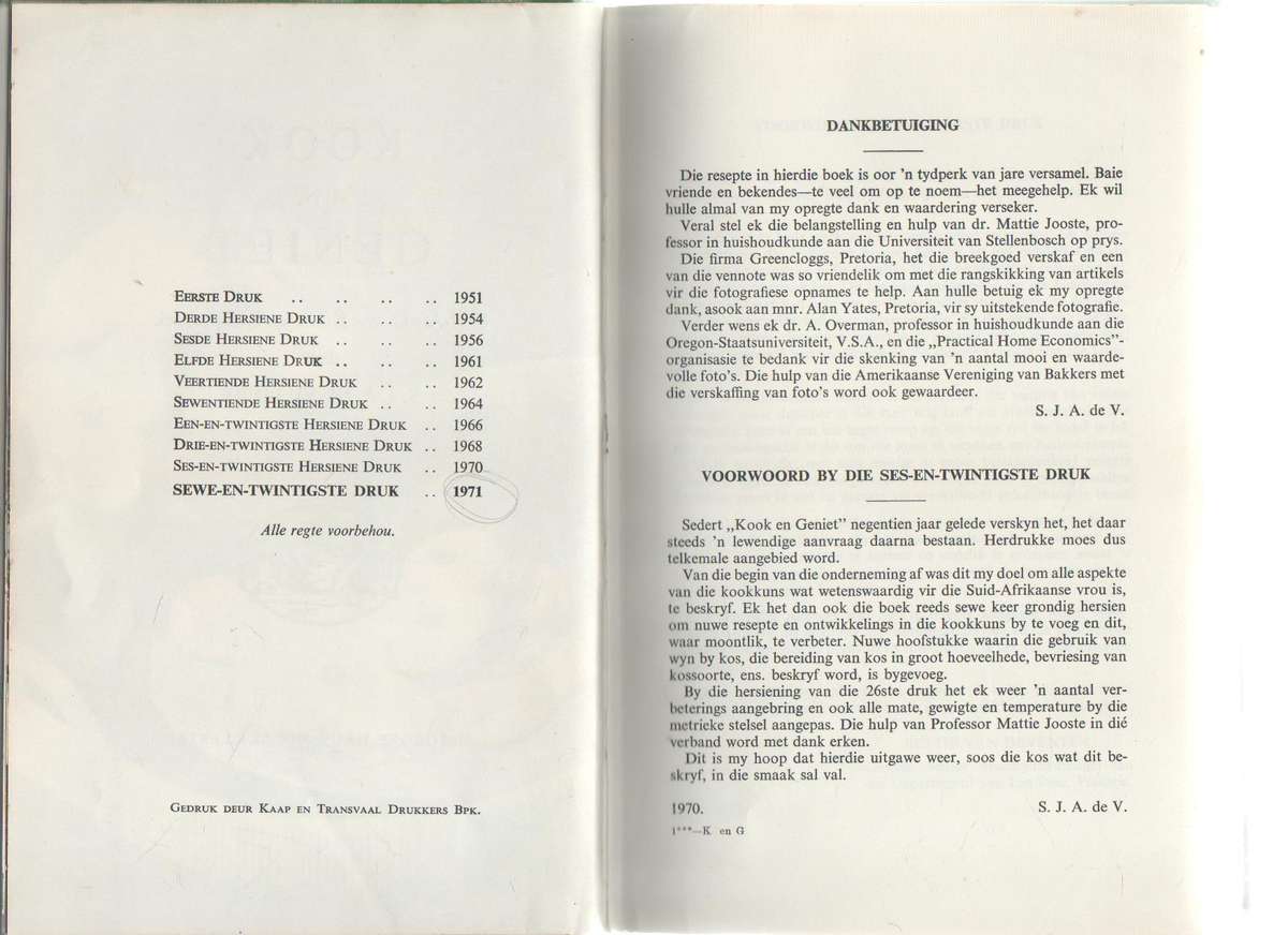 KOOK EN GENIET - S J A DE VILLIERS (27 STE DRUK 1971)