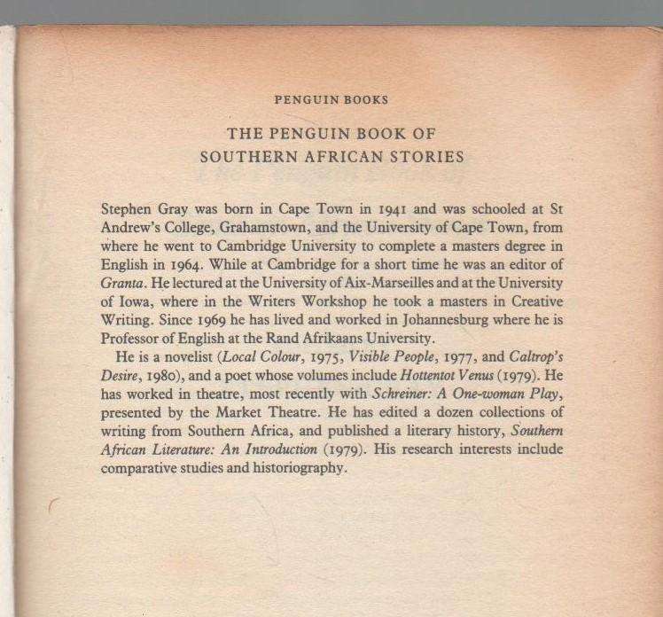 THE PENGUIN BOOK OF SOUTHERN AFRICAN STORIES - STEPHEN GRAY (1 ST PUBLISHED 1985)