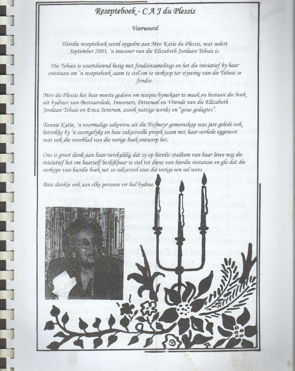 ELIZABETH JORDAAN TEHUIS RESEPTEBOEK - SAAMGESEL DEUR C A J DU PLESSIS