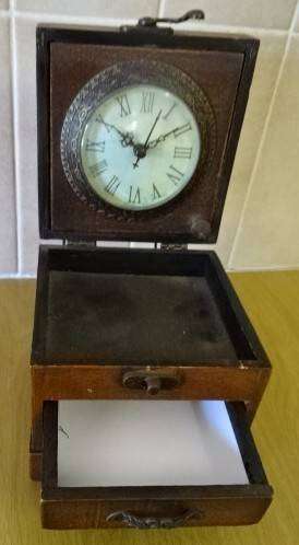 VINTAGE-STYLE WOODEN CLOCK AND TRINKET/ JEWELRY BOX