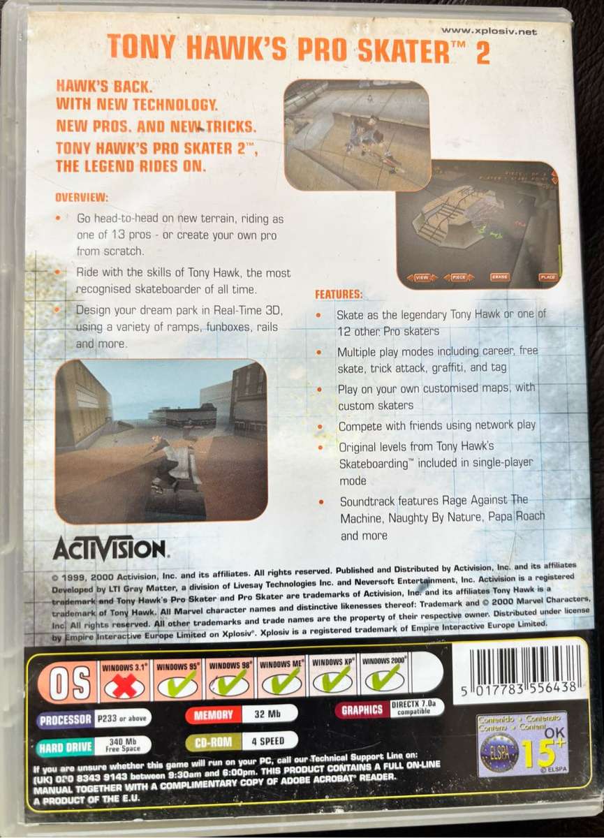 PC Games x 2, Tony Hawks Pro Skater 2 & Need for Speed 2 disks