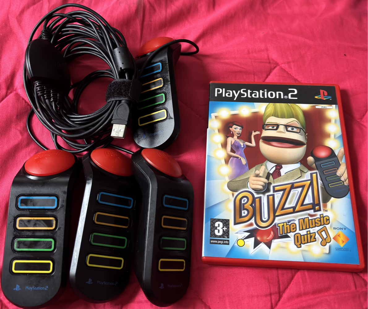 Ps 2 Play Station 2 Buzz Controllers 4 & The Music Quiz Game Combo