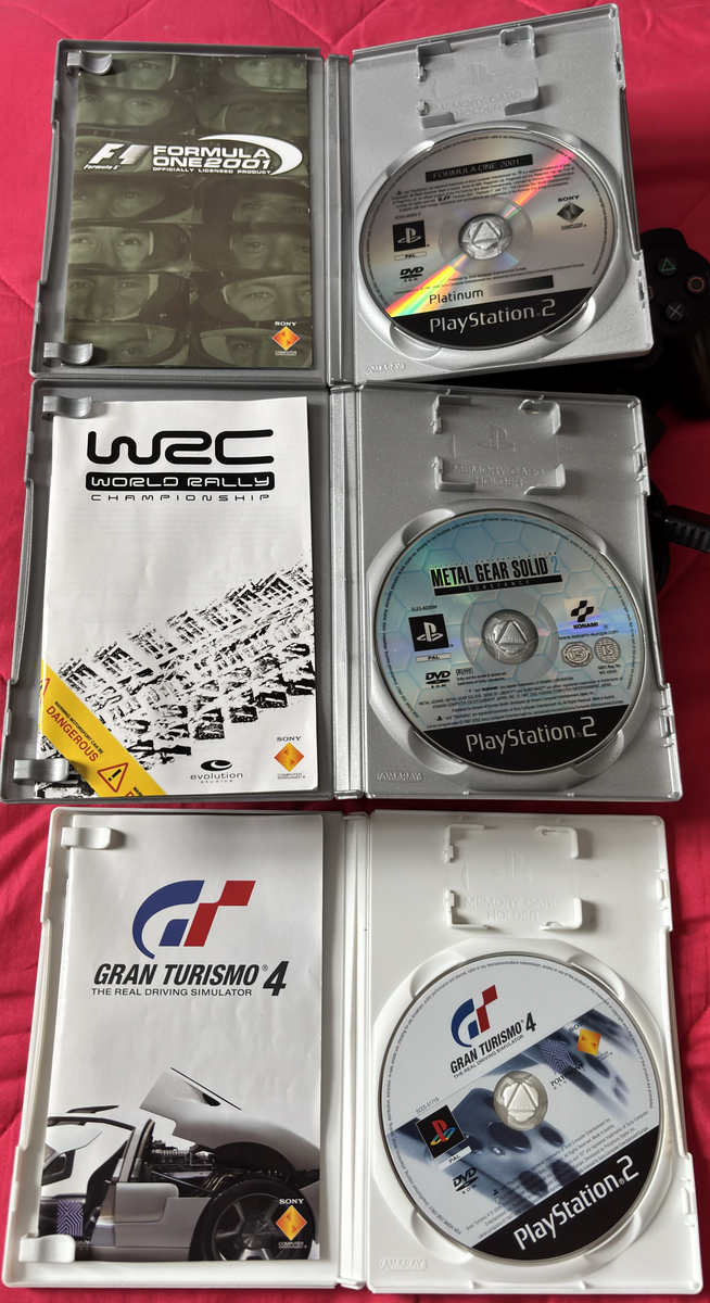 PS2 Play Station 2 Power & AV Cables, 8 MB Memory Card, OEM Controller & 3 Racing Games