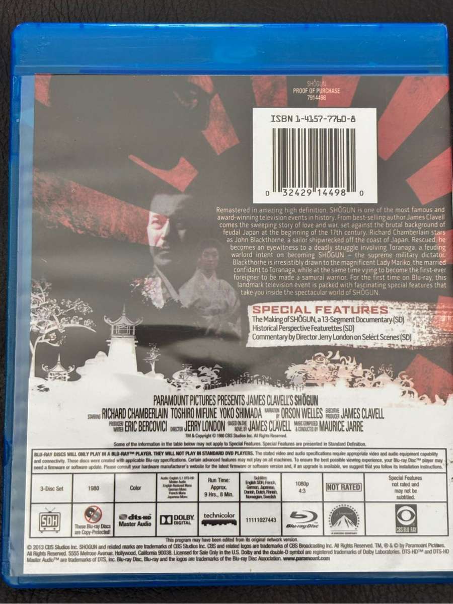 Shogun Blu-ray Complete Mini Series 3 Disks James Clavells