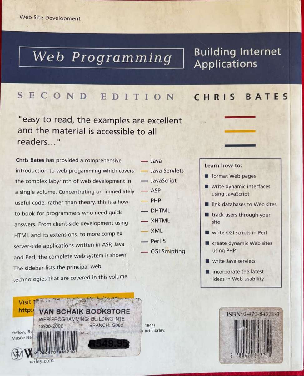 Web Programming Build Internet Applications by Chris Bates 2nd Edition