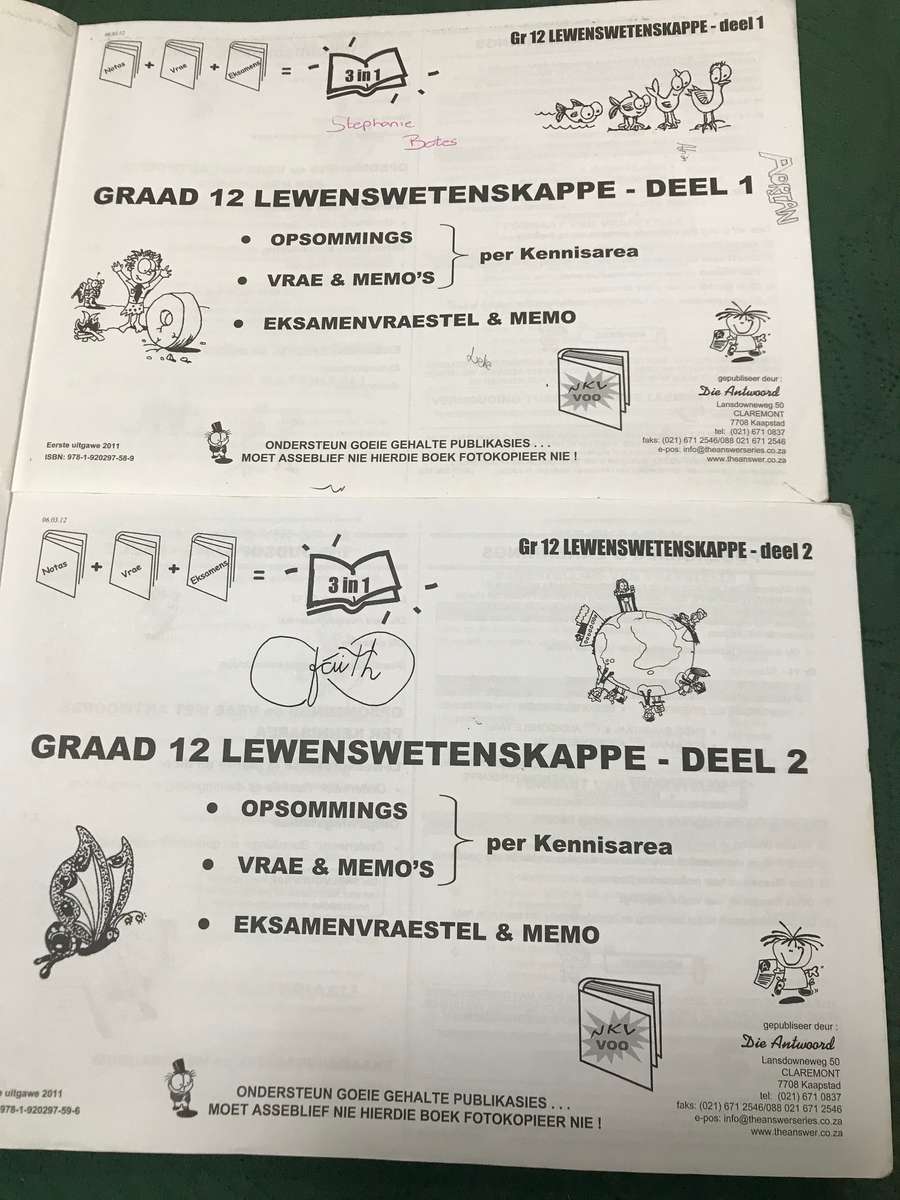 Graad 12 Lewenswetenskappe Deel 1 en Deel 2 die Antwoord reeks