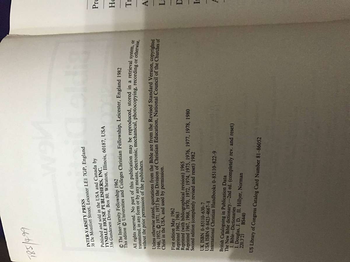 New Bible Dictionary Second edition 1982 by J.D. Douglas hardcover