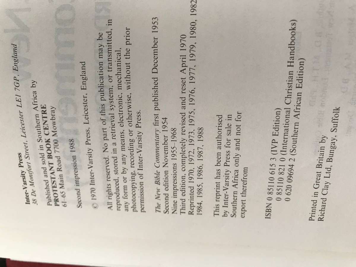 The New Bible Commentary 3rd edition