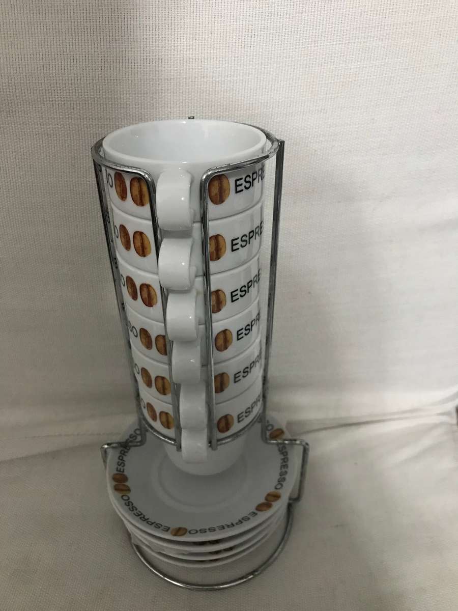 Espresso set of 6 cups and saucer including stand