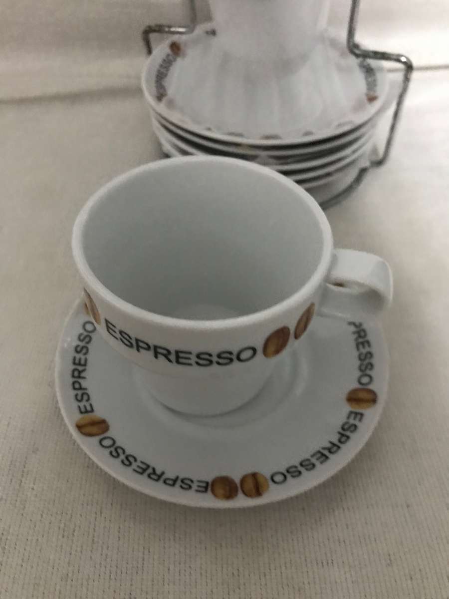 Espresso set of 6 cups and saucer including stand