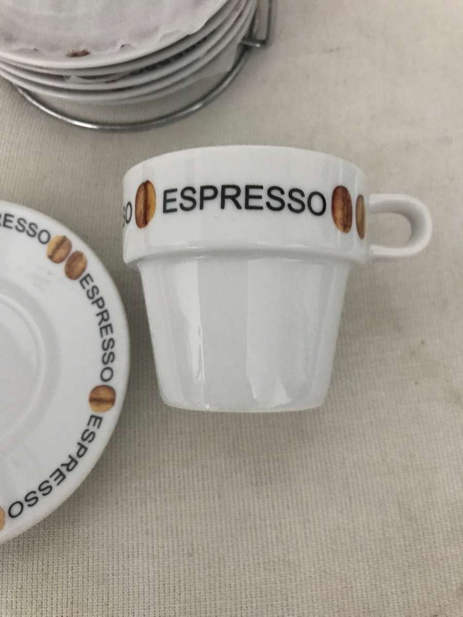 Espresso set of 6 cups and saucer including stand