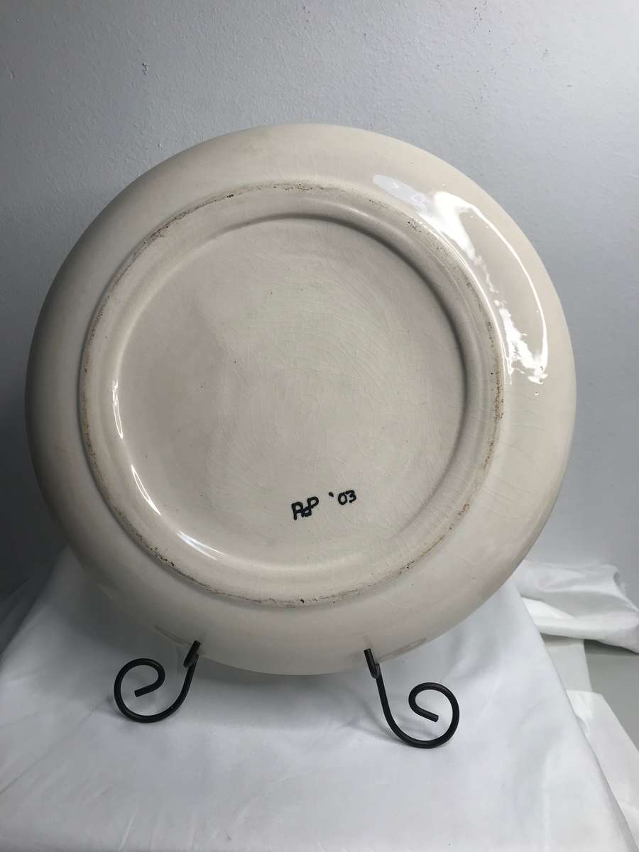 African Pottery Ceramic Large Art Plate Shepherd Sheep Birds