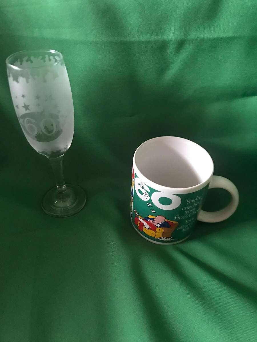 Happy 60th birthday  mug and glass