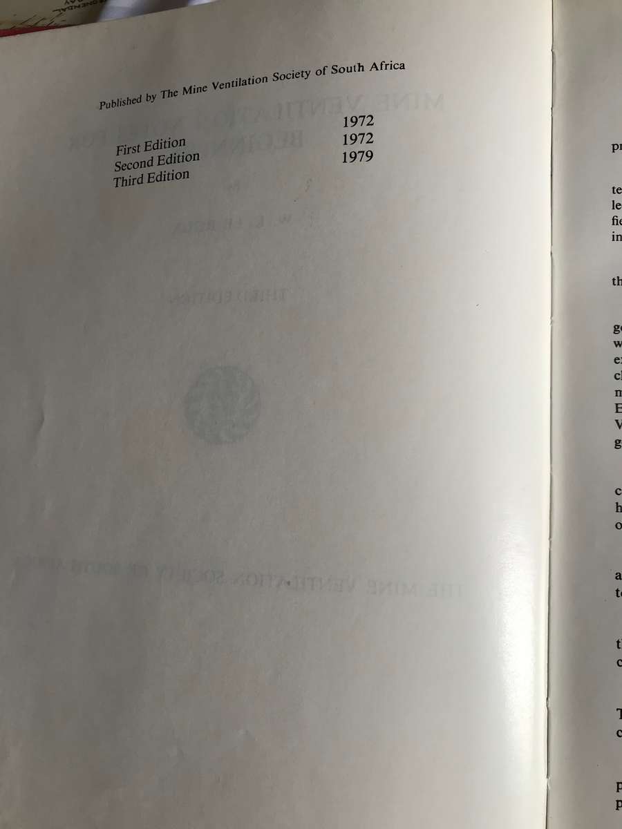 Mine Ventilation Notes for Beginners 3rd edition 1979 W.L. Le Roux